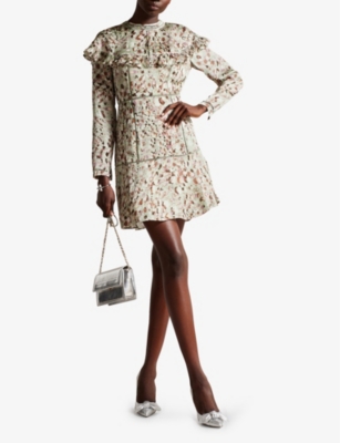 Ted Baker Womens Lt-green Orrsett Camo Fit-and-flare Recycled-polyester Mini Dress In Lt-green