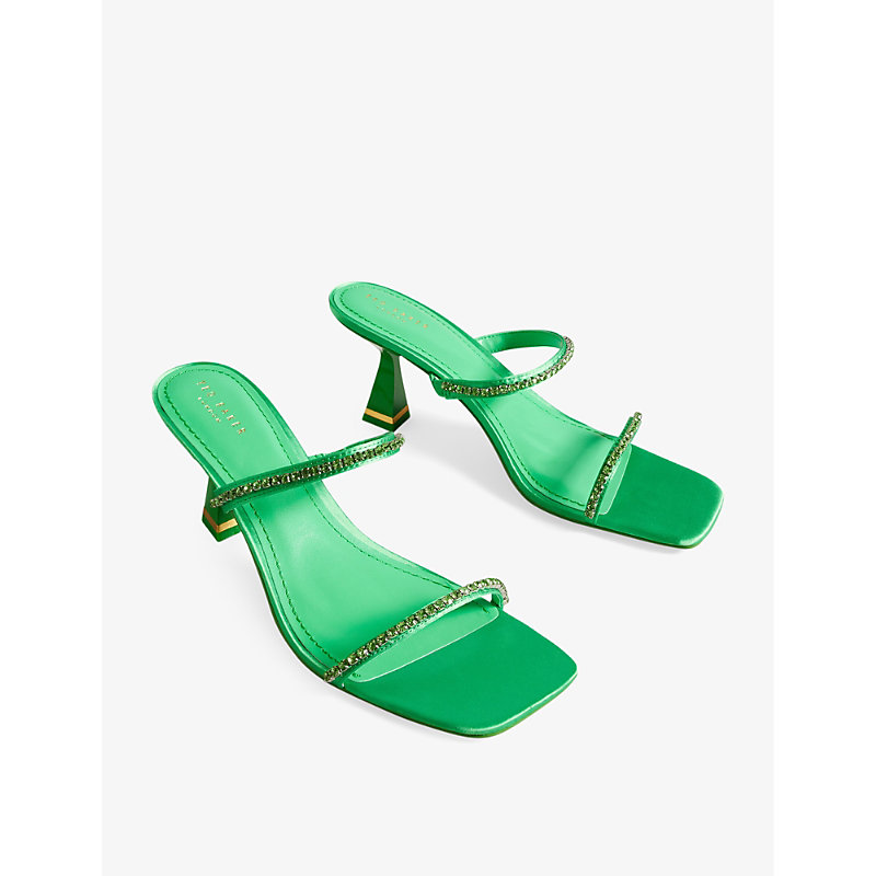 Shop Ted Baker Womens Green Rinita Diamante Satin Sandals