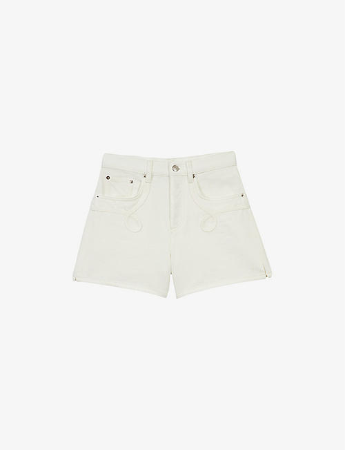 MAJE: Swirl-patch high-rise denim shorts