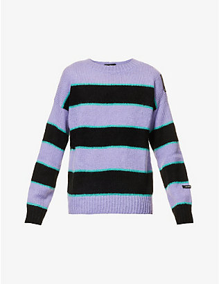 99 PERCENT IS: Striped graphic-print relaxed-fit wool-blend jumper