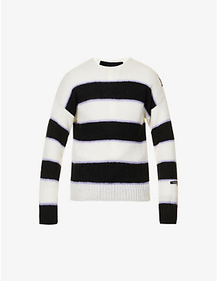 99 PERCENT IS: Striped graphic-print relaxed-fit wool-blend jumper