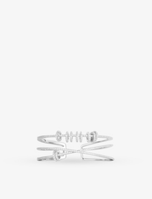 APM MONACO: Triple-band sliding-rings sterling-silver and zirconia cuff bracelet