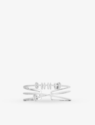 Apm Monaco Womens Silver Triple-band Sliding-rings Sterling-silver And Zirconia Cuff Bracelet