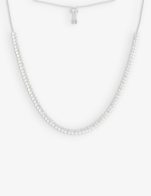 Apm Monaco Womens Silver Up And Down Sterling-silver And Zirconia Necklace