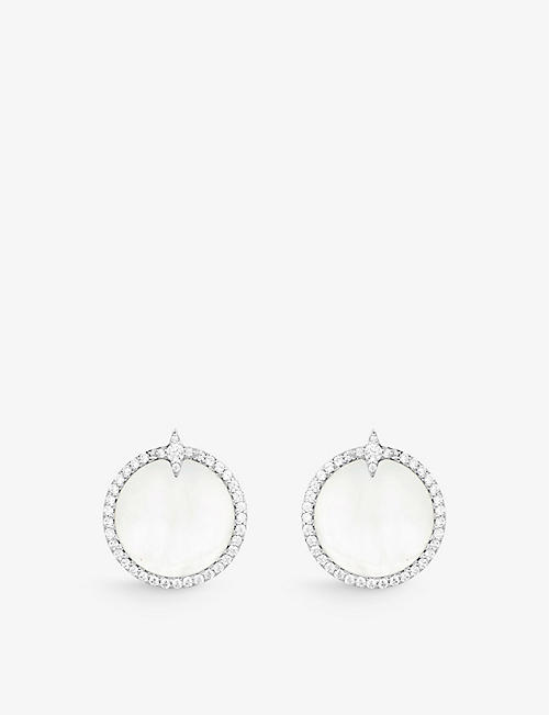 APM MONACO: Circular sterling-silver, nacre and zirconia stud earrings