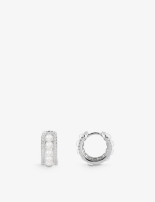 APM MONACO: Eternelle sterling-silver, freshwater pearl and zirconia double-hoop earrings