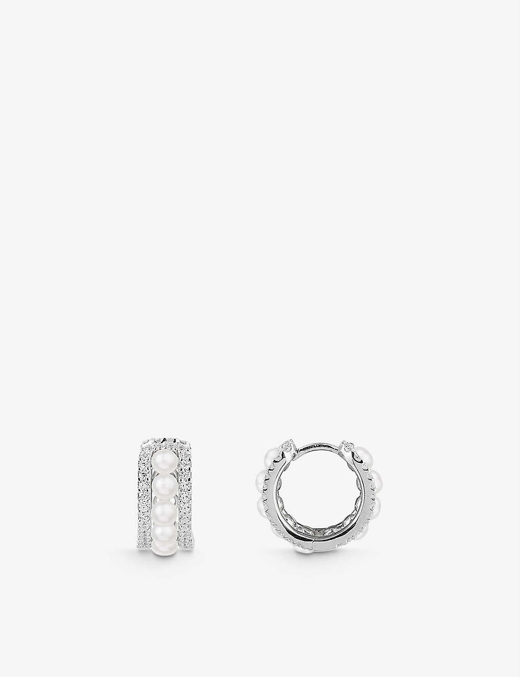 Apm Monaco Eternelle Sterling-silver, Freshwater Pearl And Zirconia Double-hoop Earrings