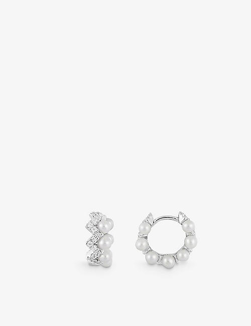 APM MONACO: Up and Down small sterling-silver, freshwater pearl and zirconia hoop earrings