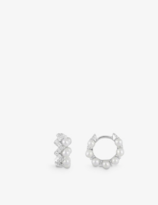 Apm Monaco Up And Down Small Sterling-silver, Freshwater Pearl And Zirconia Hoop Earrings