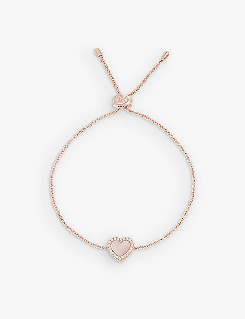 APM MONACO: 心形吊饰 18K 镀玫瑰金黄铜、氧化锆和粉色珠母贝手链