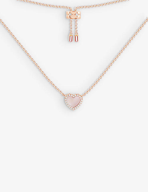 APM MONACO: Heart 18ct rose gold-plated brass, zirconia and pink nacre pendant necklace