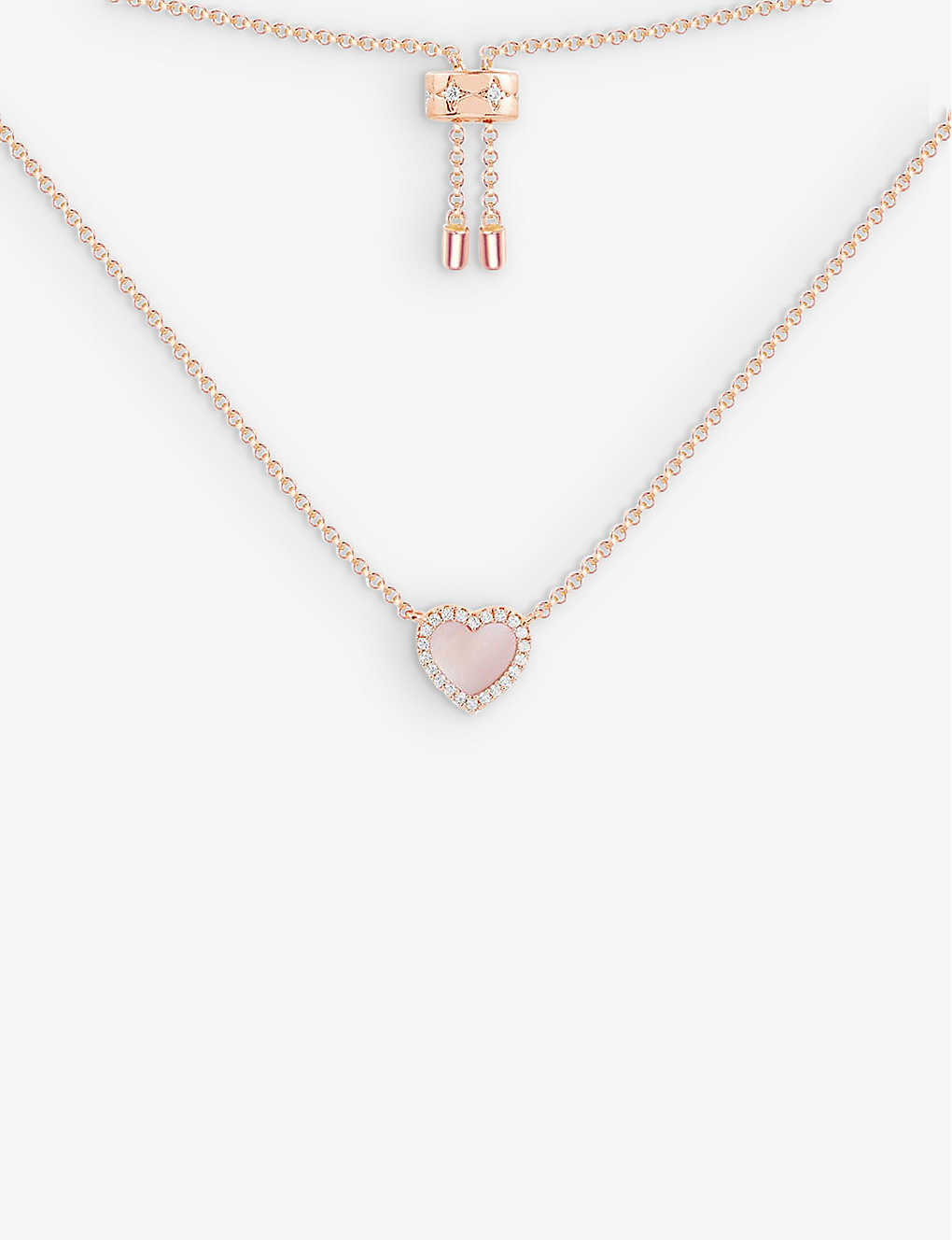 Apm Monaco Heart 18ct Rose Gold-plated Brass, Zirconia And Pink Nacre Pendant Necklace