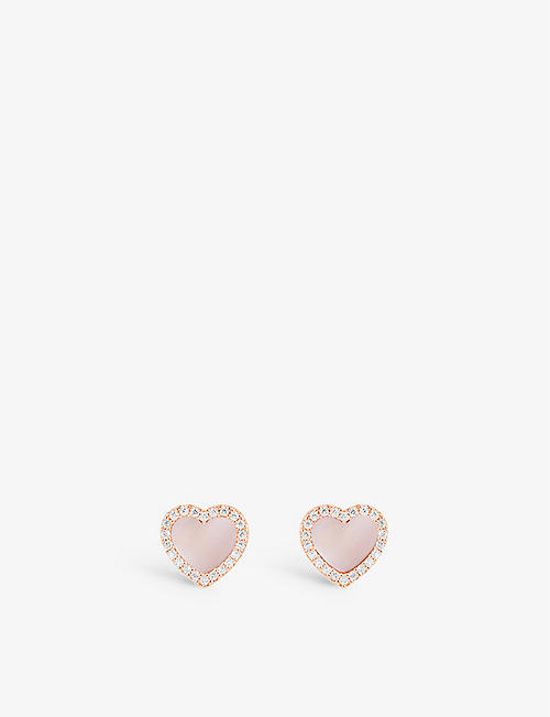 APM MONACO: Heart 18ct rose gold-plated brass, zirconia and pink nacre stud earrings