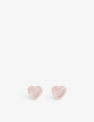 Apm Monaco Womens Heart 18ct Rose Gold-plated Brass, Zirconia And Pink Nacre Stud Earrings
