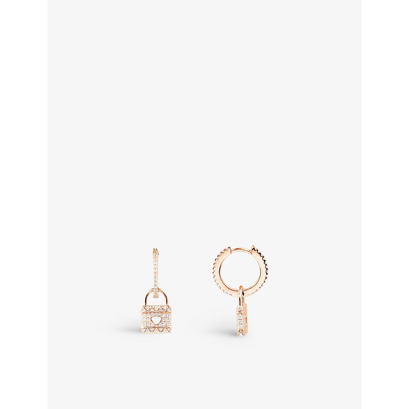 Apm Monaco Womens Rose Gold Padlock-charm 18ct Rose Gold-plated Brass And Zirconia Hoop Earrings