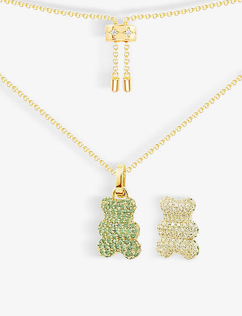 APM MONACO: Baby Wonderland Bear 18ct yellow gold-plated alloy and zirconia necklace