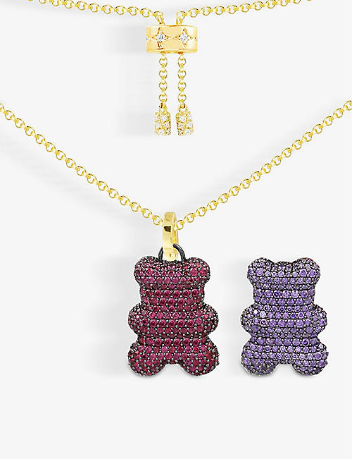 APM MONACO: Valentin Yummy Bear 18ct yellow gold-plated alloy and zirconia necklace