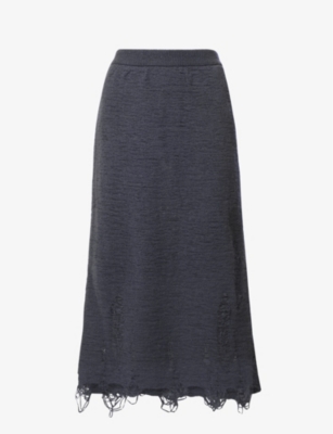 Song For The Mute Gray Distressed Midi Skirt In Black