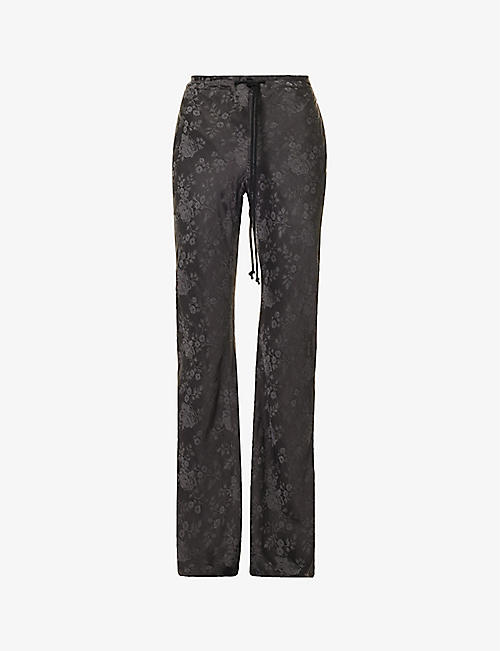 SONG FOR THE MUTE: Floral-print drawstring-waist flared-leg mid-rise woven trousers