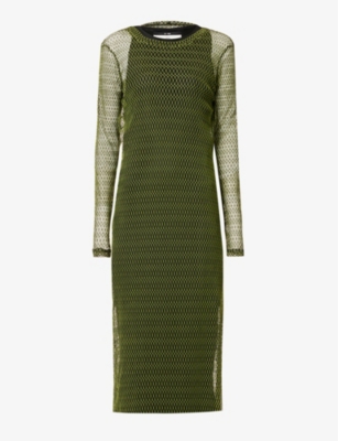 Song For The Mute Semi-sheer Fishnet Mesh Maxi Dress In Green
