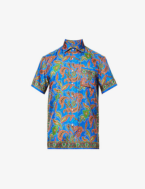 RALPH LAUREN PURPLE LABEL: Graphic-print short-sleeved silk shirt