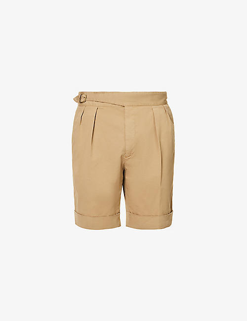 RALPH LAUREN PURPLE LABEL: Buckle-waistband straight-leg stretch-cotton shorts