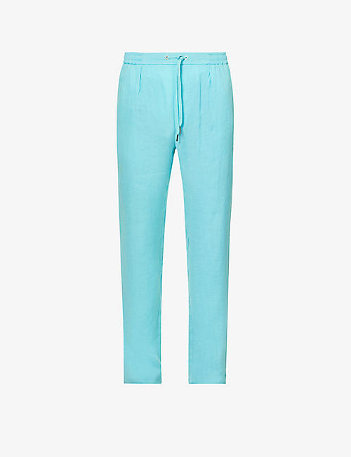 RALPH LAUREN PURPLE LABEL: Drawstring-waistband tapered relaxed-fit linen trousers