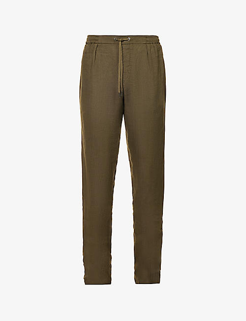 RALPH LAUREN PURPLE LABEL: Drawstring-waistband straight-leg linen trousers