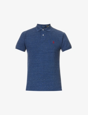 POLO RALPH LAUREN POLO RALPH LAUREN MENS CLASSIC ROYAL HEATHER MARLED SLIM-FIT COTTON-PIQUÉ POLO SHIRT,64769678
