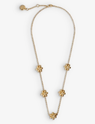 MAJE: Flower crystal-embellished brass necklace