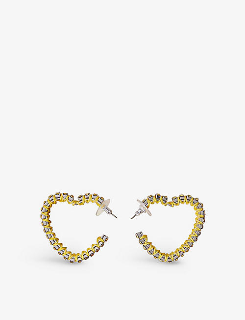 MAJE: Heart brass, iron and diamante hoop earrings