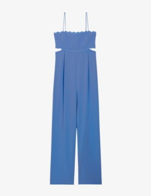 CLAUDIE PIERLOT Jalouse scalloped trim openwork woven jumpsuit