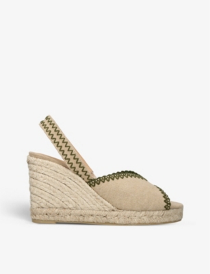 CASTANER: Billie embroidered-stitching woven wedge espadrilles