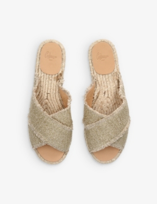Castaã±er Castaner Womens Taupe Palmera Cross-over Linen Mules In Taupe