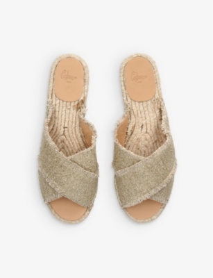 Shop Castaã±er Palmera Cross-over Linen Mules In Taupe