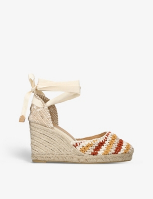 Castaã±er Castaner Womens Tan Comb Carina Crochet-pattern Woven Wedge Espadrilles In Tan Comb