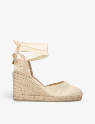 Castaã±er Castaner Womens Cream Carina Self-tie Cotton Wedge Espadrilles