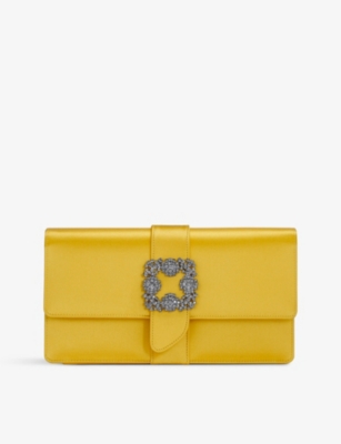 Manolo Blahnik Capri Crystal-embellished Satin Clutch In Orange