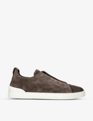 Ermenegildo Zegna Suede Triple Stitch Trainers In Dark Brown