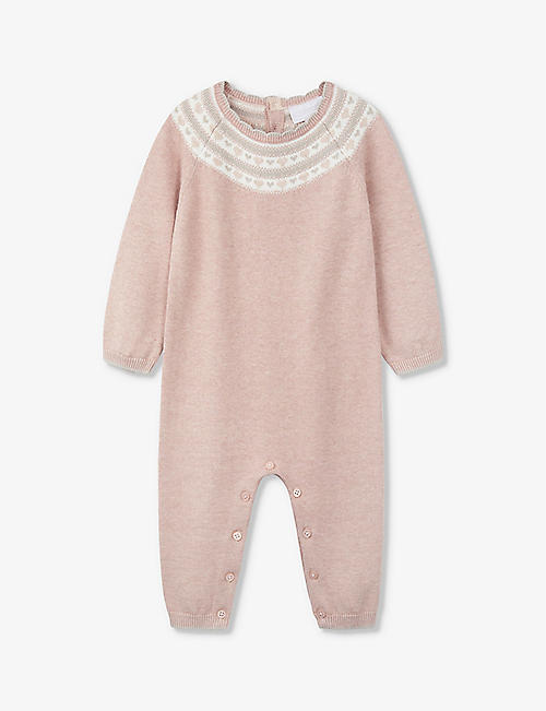 THE LITTLE WHITE COMPANY: Heart-stitch fairisle knitted cotton romper 0-24 months