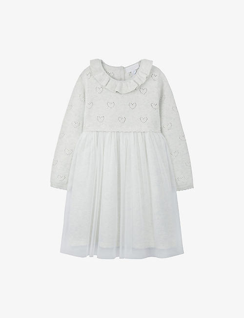 THE LITTLE WHITE COMPANY：心形图案长袖棉质迷你连衣裙 18 个月-6 岁