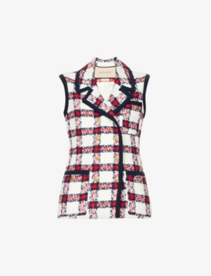GUCCI: Checked V-neck woven jacket