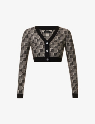 Misbhv Silk Wool Knitted Monogram Cropped Cardigan In Mlc