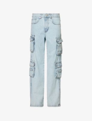 Misbhv Womens Blue Faded-wash Flap-pocket Straight-leg Low-rise Jeans In Blue
