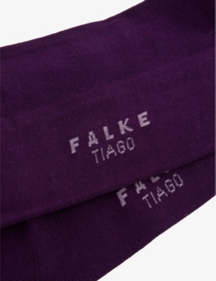 Shop Falke Mens Wine Berry Tiago Brand-print Ankle-rise Stretch-organic-cotton Blend Socks In Purple