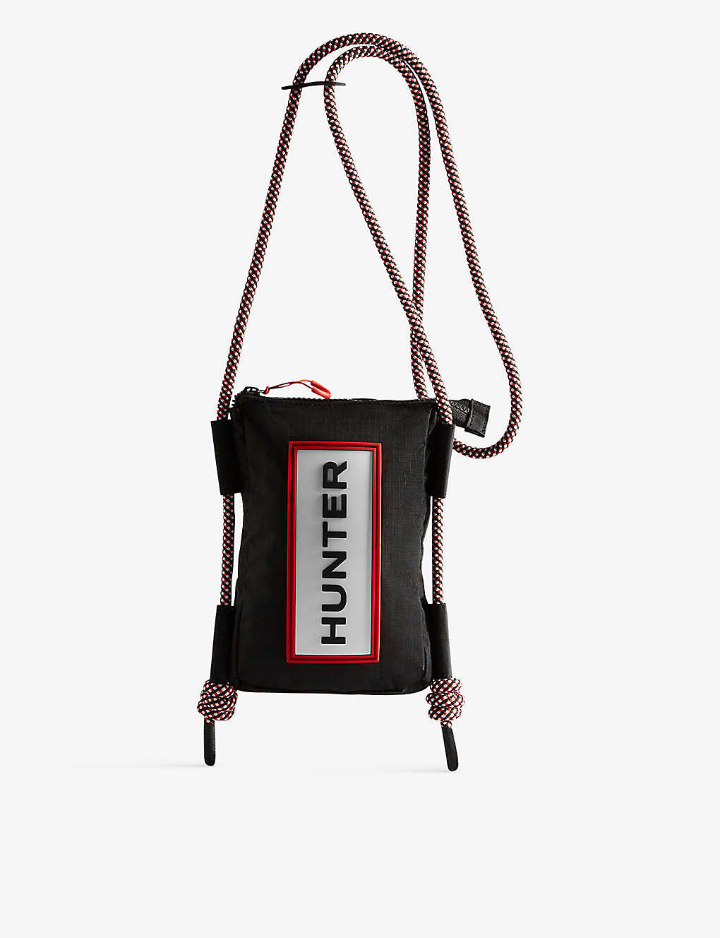 Hunter Travel Logo-embossed Recycled-nylon Phone Pouch In Black/red Box Logo
