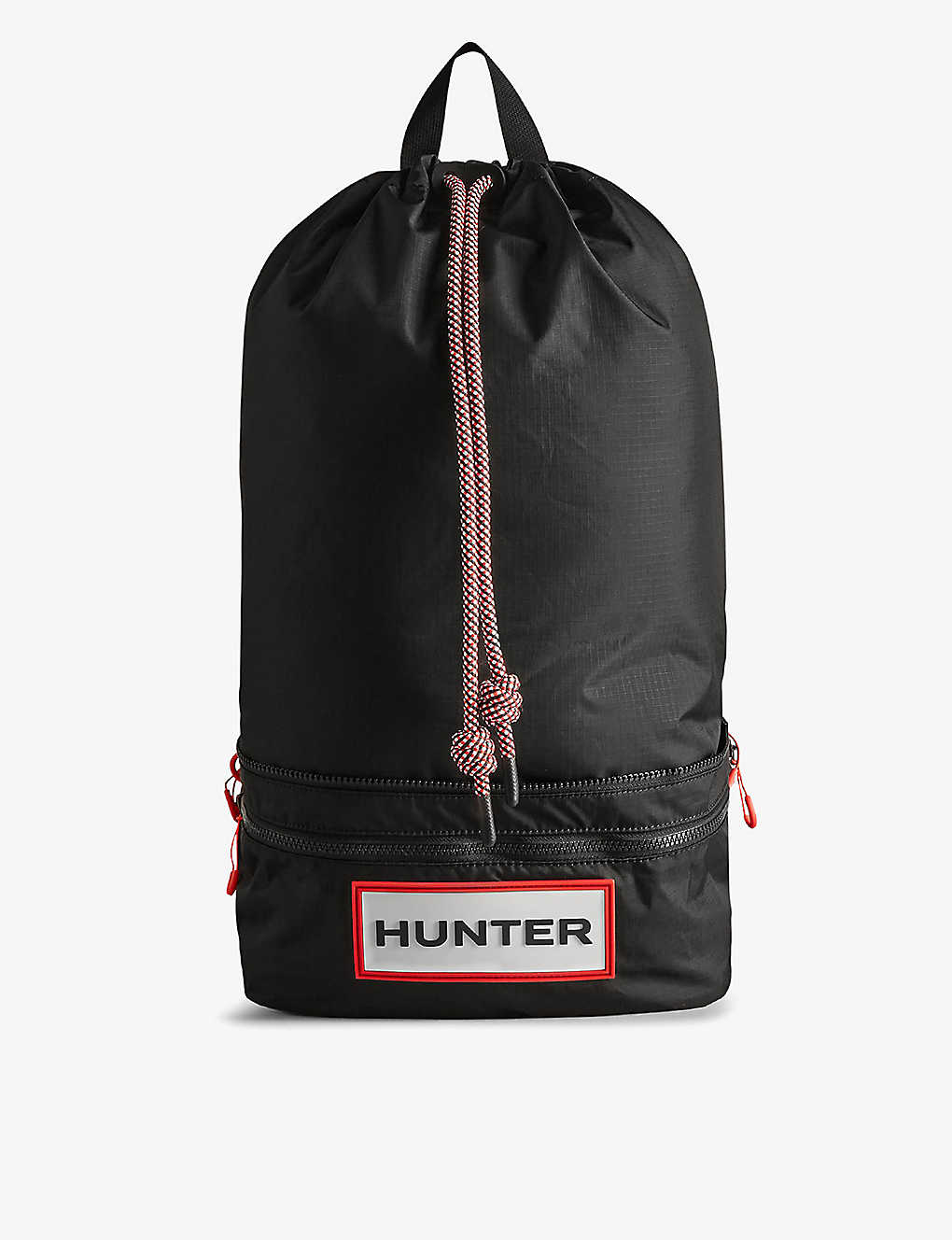 Hunter Travel Two-way Recycled-nylon Backpack In Black/red Box Logo