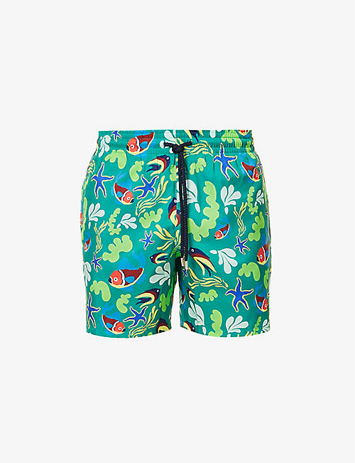VILEBREQUIN: Fish-print drawstring-waist swim shorts