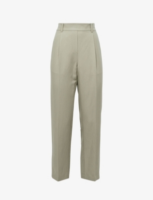 Reiss Womens Khaki Shae Taper Tapered-leg Mid-rise Woven-blend Trousers