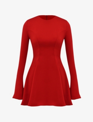 House Of Cb Sacha Bell Sleeve Satin Skater Dress In Red